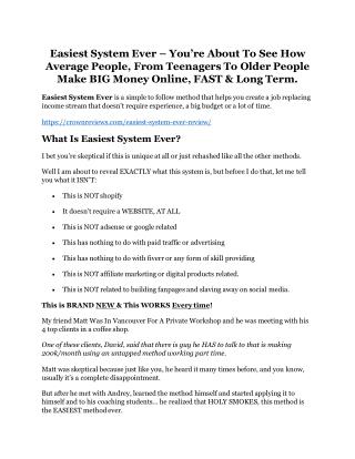 Easiest System Ever review and (COOL) $32400 bonuses