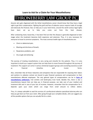 Claim for Your Mesothelioma with Throneberry Law Group