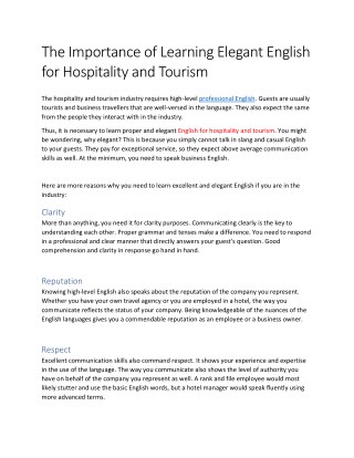 The Importance of Learning Elegant English for Hospitality and Tourism