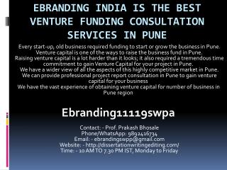 eBranding India is the Best Venture funding consultation services in Pune