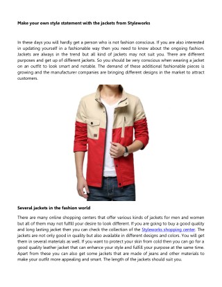 Stylework - Make Your Own Style Statement With the Jackets From Styleworks