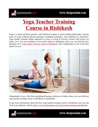 Yoga Teacher Training Course in Rishikesh