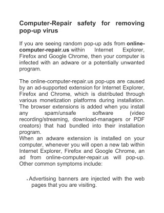 Computer repair safety from popup ads