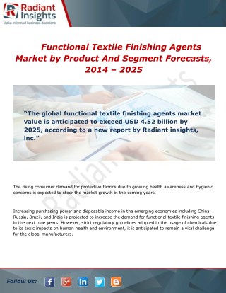 Functional Textile Finishing Agents Market Size and Forecast 2014 - 2025