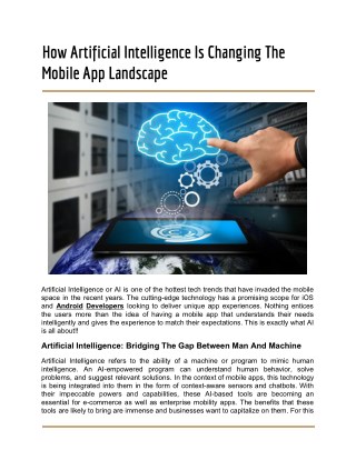 How Artificial Intelligence Is Changing The Mobile App Landscape