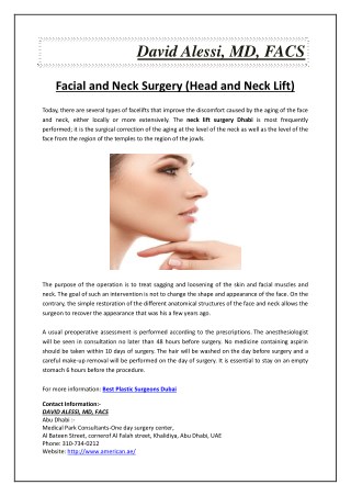 Facial and Neck Surgery (Head and Neck Lift)