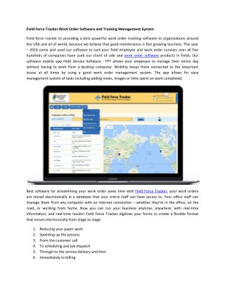 Field Force Tracker Work Order Software and Tracking Management System