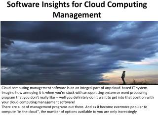 Software Insights for Cloud Computing Management