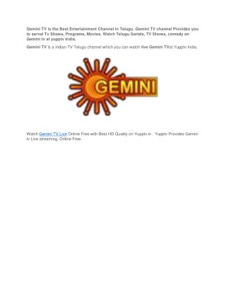 Gemini TV | Gemini TV Live | Gemini Live