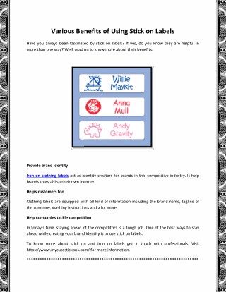 arious Benefits of Using Stick on Labels