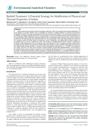 Biofield Treatment: A Potential Strategy for Modification of Physical and Thermal Properties of Indole