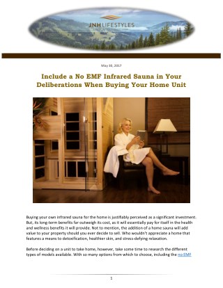 Include a No EMF Infrared Sauna in Your Deliberations When Buying Your Home Unit