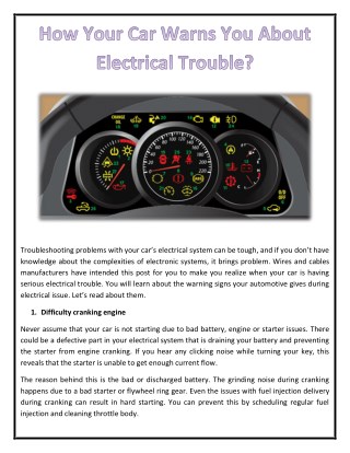 How Your Car Warns You About Electrical Trouble?