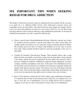 SIX IMPORTANT TIPS WHEN SEEKING REHAB FOR DRUG ADDICTION