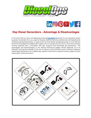 Hsp Diesel Generators - Advantage & Disadvantages
