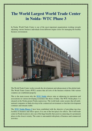 The World Largest World Trade Center in Noida- WTC Phase 3