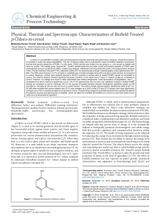Physical, Thermal and Spectroscopic Characterization of Biofield Treated p-Chloro-m-cresol