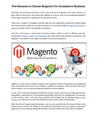 Few Reasons to Choose Magento For eCommerce Business