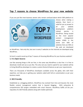 7 reasons as why you should choose WordPress for your new site