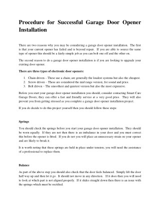 Procedure for Successful Garage Door Opener Installation