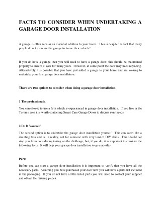 FACTS TO CONSIDER WHEN UNDERTAKING A GARAGE DOOR INSTALLATION
