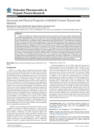 Structural and Physical Properties of Biofield Treated Thymol and Menthol