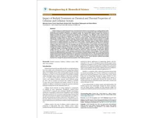 Impact of Biofield Treatment on Chemical and Thermal Properties of Cellulose and Cellulose Acetate