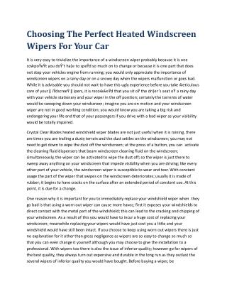 Choosing The Perfect Heated Windscreen Wipers For Your Car