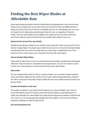 Finding the Best Wiper Blades at Affordable Rate