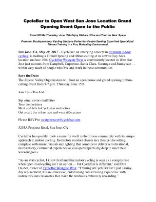 CycleBar to Open West San Jose Location Grand Opening Event