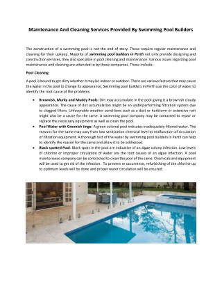 Swimming Pool Builders Perth