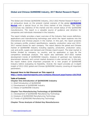 Global QUINIDINE Industry Forecast Study 2012-2022