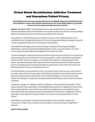 Virtual Rehab Revolutionizes Addiction Treatment and Guarantees Patient Privacy