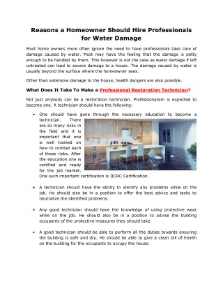 Reasons a Homeowner Should Hire Professionals for Water Damage