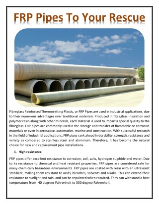 FRP Pipes To Your Rescue