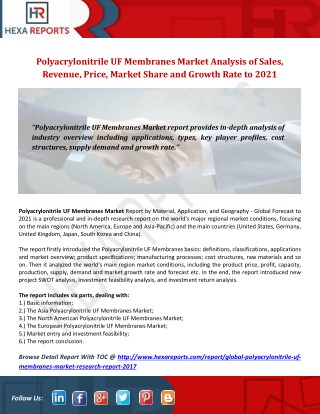 Polyacrylonitrile UF Membranes Market Analysis of Sales, Revenue, Price, Market Share and Growth Rate to 2021