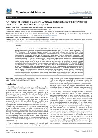 An Impact of Biofield Treatment: Antimycobacterial Susceptibility Potential Using BACTEC 460/MGIT-TB System