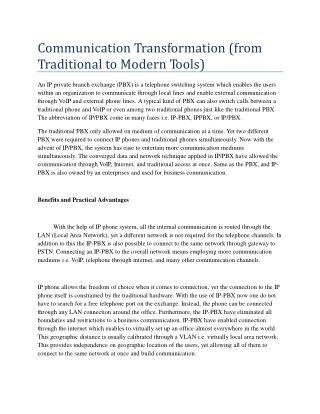 Communication Transformation (from Traditional to Modern Tools)
