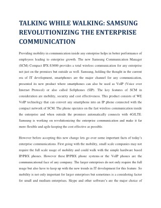 TALKING WHILE WALKING: SAMSUNG REVOLUTIONIZING THE ENTERPRISE COMMUNICATION