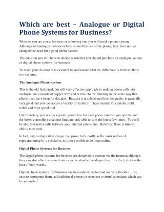 Which are best – Analogue or Digital Phone Systems for Business?