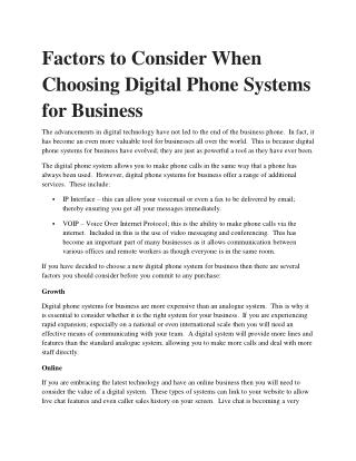 Factors to Consider When Choosing Digital Phone Systems for Business