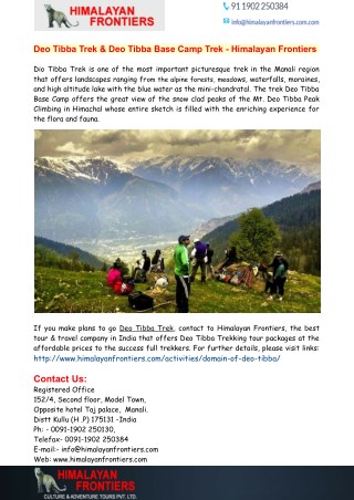 Deo Tibba Trek & Deo Tibba Base Camp Trek - Himalayan Frontiers