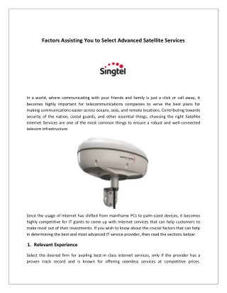 Factors Assisting You to Select Advanced Satellite Services