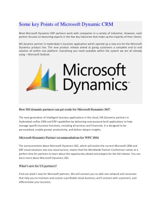 Some key Points of Microsoft Dynamic CRM