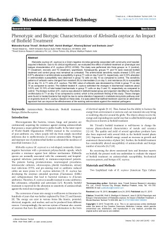 Phenotypic and Biotypic Characterization of Klebsiella oxytoca: An Impact of Biofield Treatment