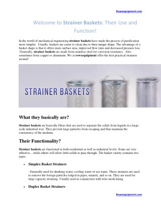 Welcome to Strainer Baskets: Their Use and Function!