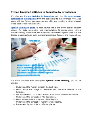 Python Training institute in bangalore prwatech.in
