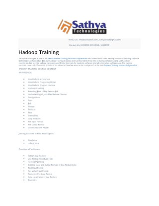 Best Hadoop course training in Hyderabad