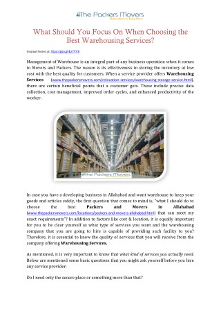 What Should You Focus On When Choosing the Best Warehousing Services?
