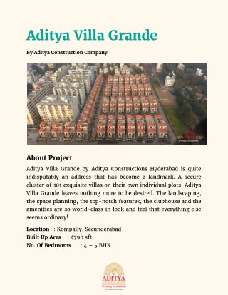 Aditya Constructions Villa Grande in Kompally, Hyderabad - Price, Location Map, Floor Plan, Reviews